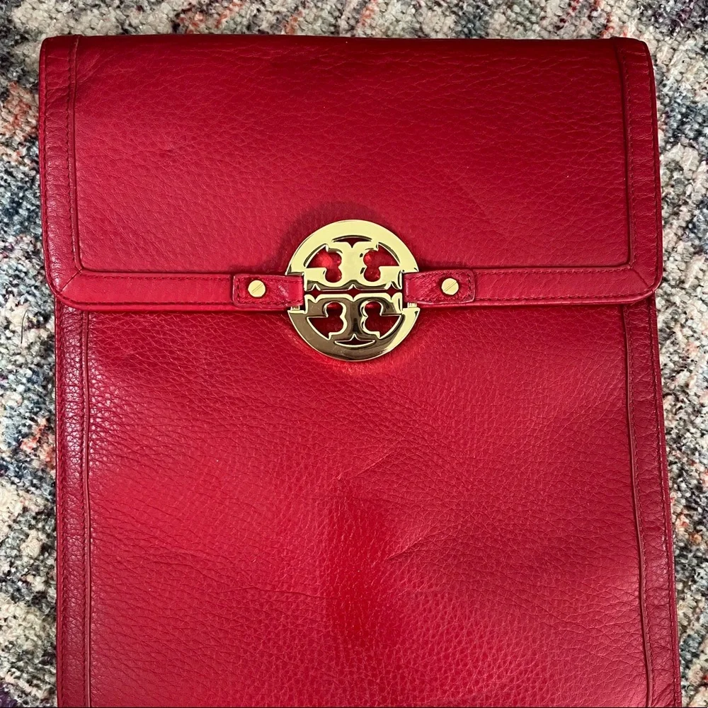 Tory Burch Red Leather Tablet iPad Case Pouch